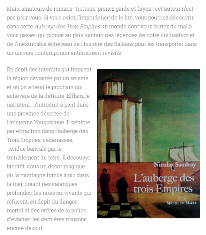 Auberge des trois Empires, roman de Nicolas Saudray